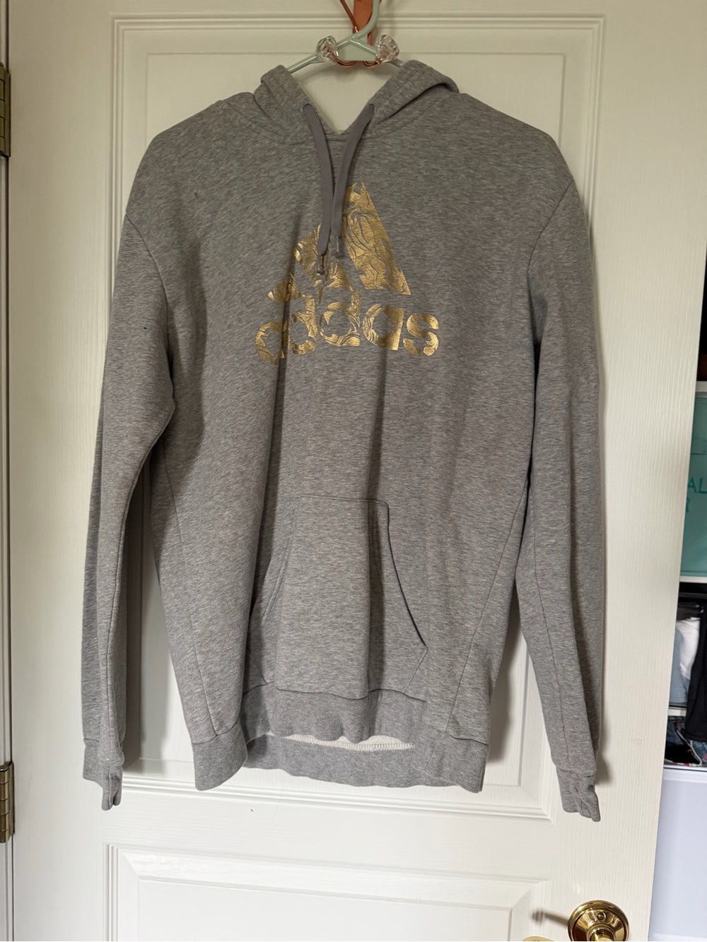 adidas Gray Hoodie with Gold Logo Pullover